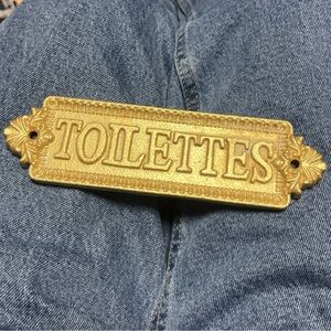 Rare vintage brass Gold tone Toilettes Sign